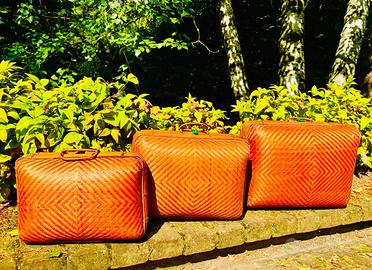 Set di 3 valigie vintage in bambù anni 70