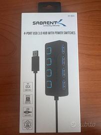 Hub 4 Porte USB 3.0 Sabrent con Switch NUOVO