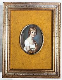 Antico ritratto di donna in miniatura inizio XIX s
