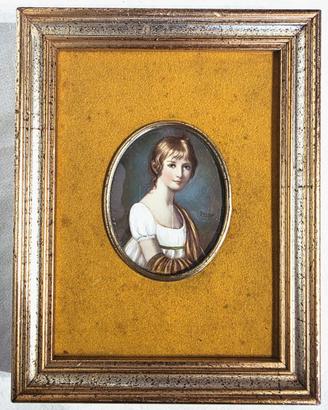 Antico ritratto di donna in miniatura inizio XIX s