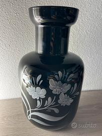 Vaso Vintage Vetro Nero Fiori