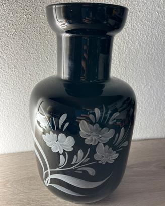 Vaso Vintage Vetro Nero Fiori
