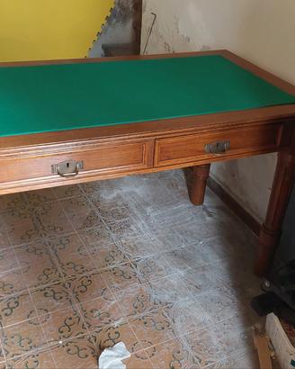 Scrivania vintage in legno con piano in panno