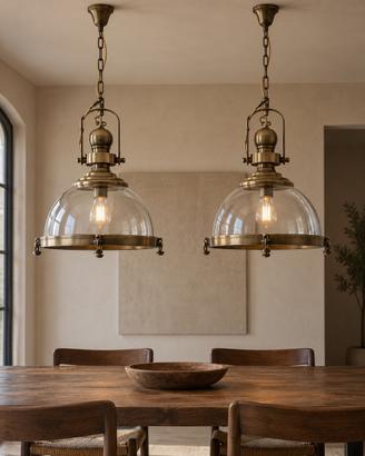 Coppia lampadari a sospensione vetro e ottone