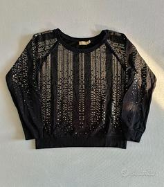 Felpa girocollo con pioggia di  strass nera S