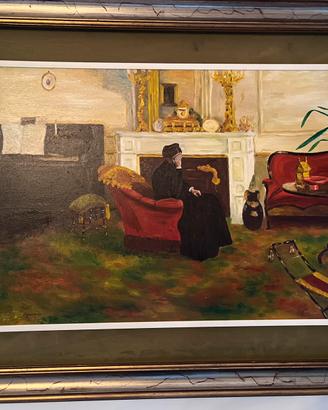 Dipinto ad olio "Interno con figura" - Squazzardo
