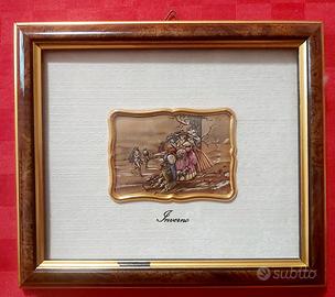 Quadri 2 raffiguranti "Inverno" su lastra argento 