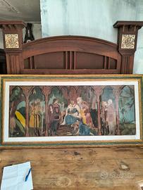 Grande Dipinto Quadro Scena Medievale Gotico Re