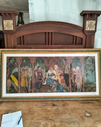 Grande Dipinto Quadro Scena Medievale Gotico Re