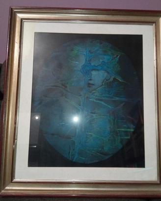 Quadro astratto tecnica mista viso donna