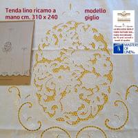 Tenda lino ricamo a mano intaglio cm. 310 x 240