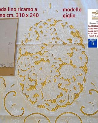 Tenda lino ricamo a mano intaglio cm. 310 x 240