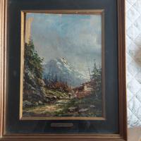 Olio Su tavola DIPINTO Athos Brioschi 26×20 Alpi