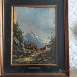 Olio Su tavola DIPINTO Athos Brioschi 26×20 Alpi