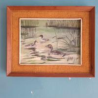 Dipinto naturalista con tre anatre anni 50/60