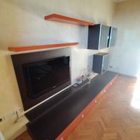 Parete Attrezzata Soggiorno Wengé e Arancio