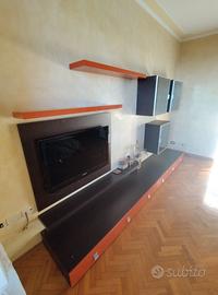 Parete Attrezzata Soggiorno Wengé e Arancio