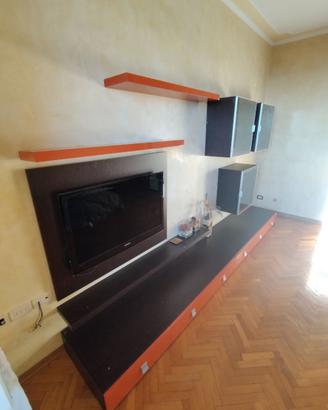 Parete Attrezzata Soggiorno Wengé e Arancio