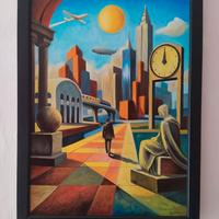 Dipinto originale olio su tela paesaggio surreale