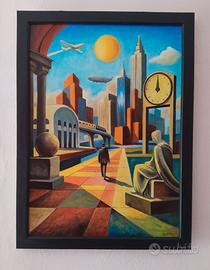 Dipinto originale olio su tela paesaggio surreale