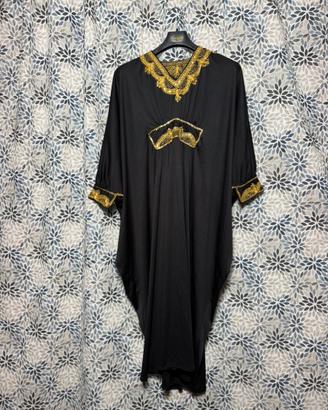 Caftano nero donna ricami oro elegante