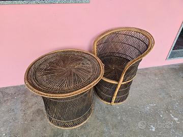 sedia tavolino vintage vimini rattan