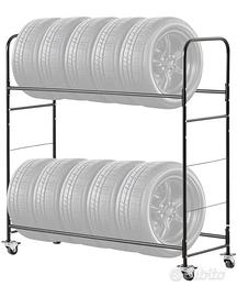 Carrello Porta-Pneumatici con Ruote a 2 Ripiani