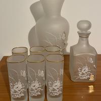 Set vaso e bottiglia in vetro dipinto a mano