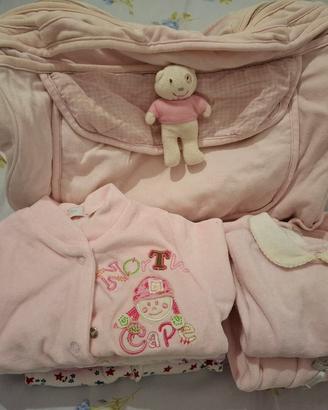 abbigliamento neonata e borsa porta pannolini 