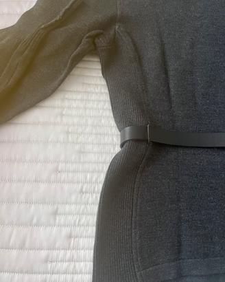 Maglione lana dolcevita con cintina pelle