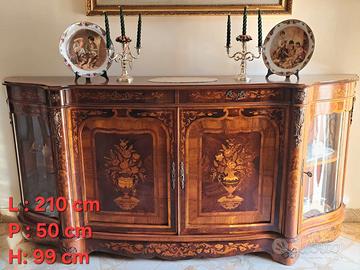Credenza Servante classica intarsiata con vetrine
