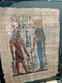 Quadro su papiro stile egizio con geroglifici
