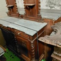 Mobile antico in legno con alzata e piani in marmo