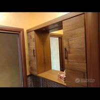 Mobile pensile specchio bagno con faretti in bambú