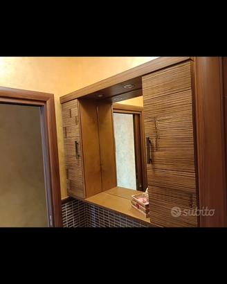 Mobile pensile specchio bagno con faretti in bambú