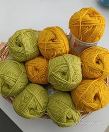 LOTTO 10 GOMITOLI ANTIPILING CURCUMA/VERDE BACCELL