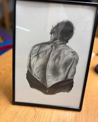 Quadro disegno carboncino uomo di spalle A4