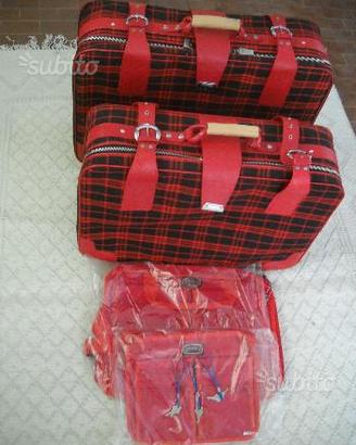 Set valigia vintage in tessuto scozzese anni '60