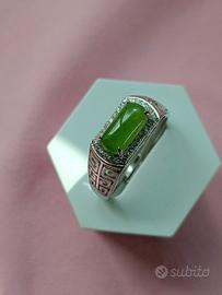 Anello con Giada verde naturale S925 