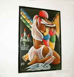 Dipinto Olio su Tela Vintage Anni 80 - Donna