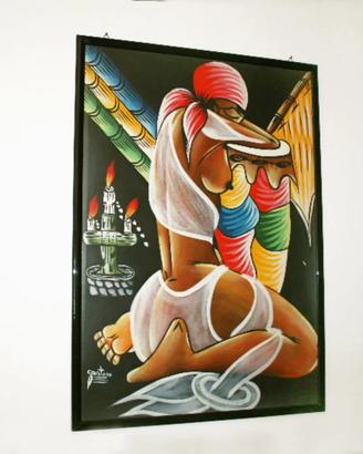 Dipinto Olio su Tela Vintage Anni 80 - Donna