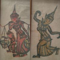 Coppia di dipinti thailandesi su carta di riso 