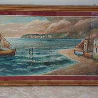 Marina con borgo costiero – Dipinto a olio su tela