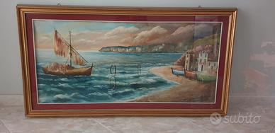 Marina con borgo costiero – Dipinto a olio su tela
