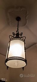 3 Lampadari vintage vetro satinato e ottone/bronzo