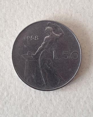 Moneta Vecchie 50 Lire Italiane Vulcano del 1958