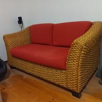 set divano, 2 poltrone e tavolo in vimini 