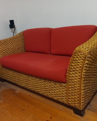 set divano, 2 poltrone e tavolo in vimini 