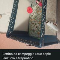 lettino da campeggio+materasso Ikea+due paia lenzi