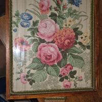 vassoio legno e vetro con inserto stoffa a fiori